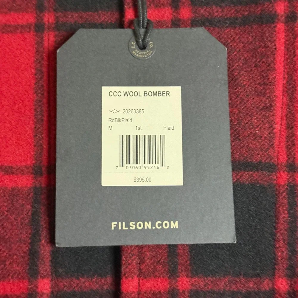 Filson CCC Wool Bomber Men M Red Black buffalo Plaid